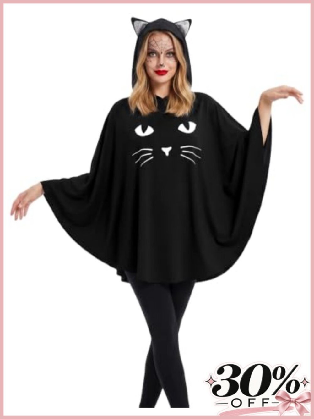 Glow in the Dark Cat Costume Poncho Hooded Cloak Women Cosplay Halloween